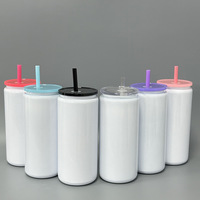 Taza de masón de sublimación térmica de 16OZ, termo de acero inoxidable con tapa de color, taza de vacío de paja de plástico de colores