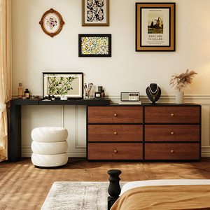 NKOL Minimalist <b>Simple</b> Solid Oak Retractable Dresser Combo Flip Top Vanity <b>Desk</b> Lighted Mirror Storage Floor Mount Bedroom - Product Image 4