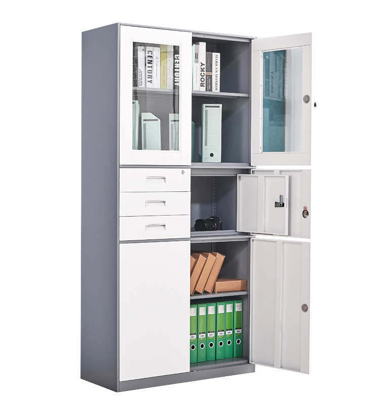 Шкаф для хранения файлов со стальной и стеклянной дверцей, шкаф для хранения файлов с 3 ящиками и внутренней защитной коробкой, стальной шкаф для файлов