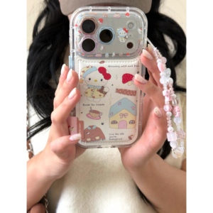 Phim Hoạt Hình Long Lanh Kitty TPU Da Chống-Dấu Vân Tay Nhựa Nhẫn Chủ Gấp Thiết Kế Trường Hợp Điện Thoại Cho 15/16/17 Không Khí Pro Max - Product Image 2