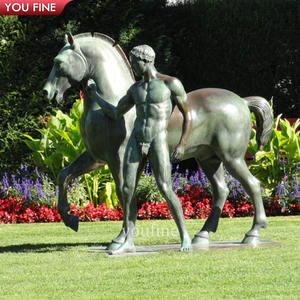 Sculpture de Statue de soldat et cheval en Bronze Antique grandeur nature de ferme en plein air - Product Image 1