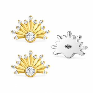 Clous d'oreilles en zircon en forme d'éventail en alliage de titane Yunnique 11 mm, bijoux dorés pour soirée, piercing - Product Image 2