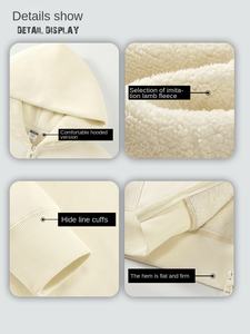 Suéter Holgado de Invierno de 500 Gramos, con Hombros Caídos, para Hombre y Mujer, Color Sólido, Antiencogimiento, con Capucha y Cremallera, 100% Algodón - Product Image 4