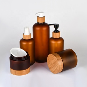 60ml 120ml 250ml 500ml frosted amber plastic bottle with bamboo pump cap