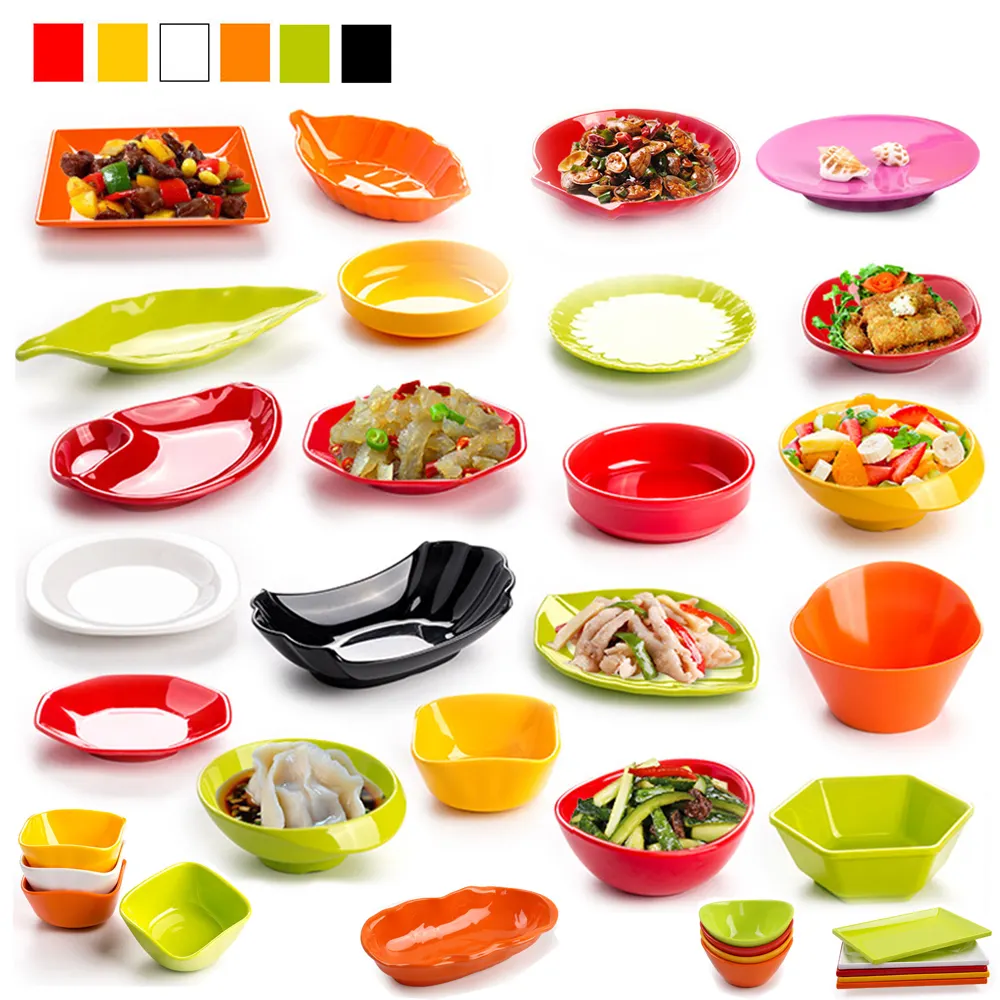 FP7821 Serie Kleurrijke Platen Voor Restaurants Melamine Sushi Plaat Herbruikbare Snack Laders Effen Kleur Melamine Servies Sets