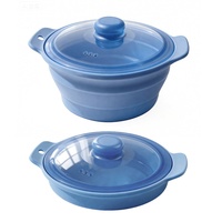Casserole vapeur en silicone de qualité alimentaire, pot à soupe, tapis pliable pour four à micro-ondes et friteuse à air avec couvercle, adapté pour la cuisson à la vapeur des plats