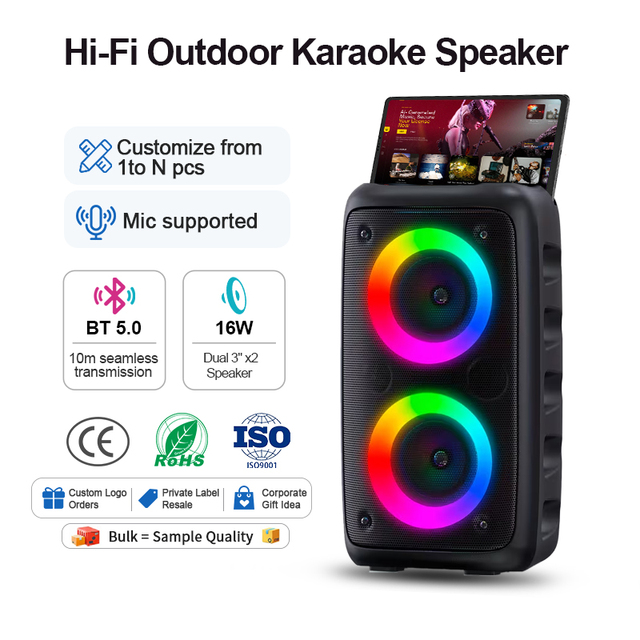 Factory OEM Customize Custom LOGO Big Outdoor Speaker ABS-3203 Wireless BT Karaoke Subwoofer Portable Boombox Speakers