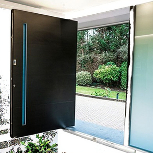 DAIYA Acajou Design Moderne Double <span class=keywords><strong>Entrée</strong></span> Aluminium Portes Pivotantes Bois Massif Étanche avec Deux Pivots en Bois Verre <span class=keywords><strong>Entrée</strong></span> Frontale - Product Image 3