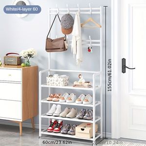 Four-Layer Multi-Functional <b>Storage</b> Rack with 8 Double Hooks Self-Assembly <b>Shoe</b> & Coat Rack 8-Hook Multi-Purpose Hanger - Product Image 2