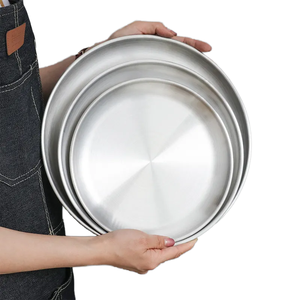 Assiette Ronde en Acier Inoxydable Style Coréen pour Camping et Barbecue – Offre Spéciale - Product Image 1