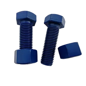 Bán buôn cường độ cao màu xanh Stud Bolt thép hợp kim thép carbon nhẹ din933 din931 PTFE chủ đề đầy đủ Hex đầu bu lông