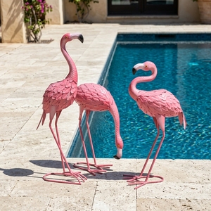 Commercio all'ingrosso fenicotteri rosa ferro scultura ornamenti da prato statue di fenicotteri in metallo giardino di nozze decorazione esterna - Product Image 4