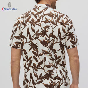 Vendita calda <span class=keywords><strong>camicia</strong></span> da uomo stampa Hawaii 45% <span class=keywords><strong>di</strong></span> <span class=keywords><strong>lino</strong></span> 55% in viscosa novità <span class=keywords><strong>camicia</strong></span> con stampa <span class=keywords><strong>marrone</strong></span> a foglia grande per gli uomini - Product Image 3