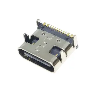 ซ็อกเก็ต USB-3.1 SMD 16P Type-C ตัวเมียอินเทอร์เฟซสำหรับส่งสัญญาณความละเอียดสูงแบบสองทิศทางการแทรกโดยตรง4ขา