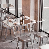 Table à manger rectangulaire en acier inoxydable de style industriel de 1.2m Table de restauration rapide en bois pliable pour la maison et l'extérieur Petit carré