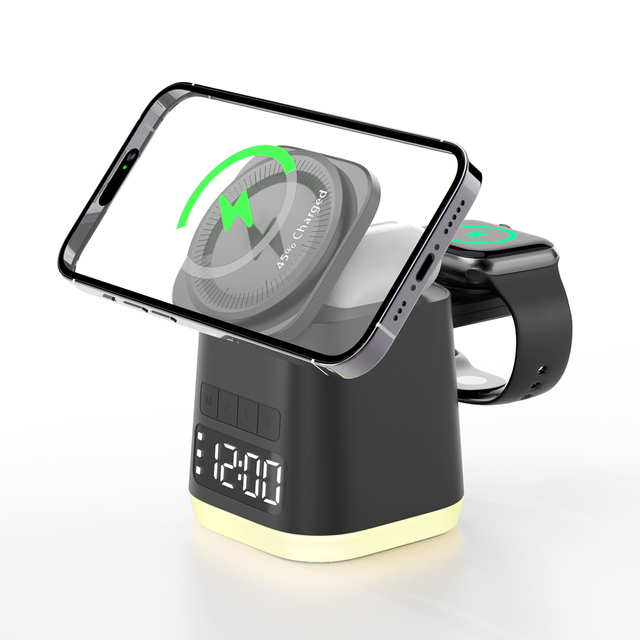 15W 6 in 1 Night Light Magnetic Foldable  Alarm Clock Wireless Charger 3 in One for Iphone Samsung IWatch Airpods