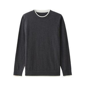 Custom Solid Knitted O Neck <b>Pullovers</b> Washable Wool <b>Men</b> Sweater With Long Sleeves - Product Image 1