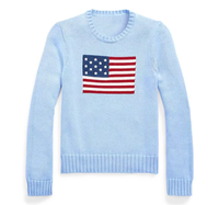Pull-over Femme en Tricot Épais Hiver-Printemps, Qualité Supérieure, Personnalisé OEM, 100% Coton Doux, Motif Drapeau Américain Intarsia, Vente en Gros