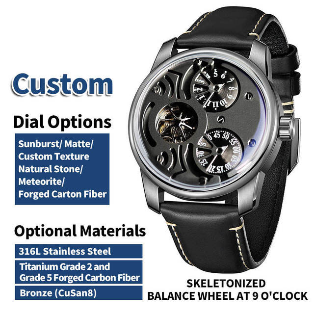 OEM factory Custom Watch with logo Branding Automatic Watch Skeleton 316L Stainless Steel Waterproof Luminous Italian Leather