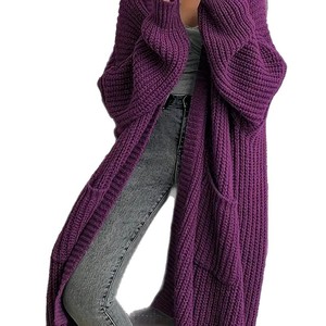 Cardigan en tricot épais surdimensionné pour <span class=keywords><strong>femme</strong></span>, manteau pull mi-<span class=keywords><strong>long</strong></span> à manches longues en mélange de viscose - Product Image 5