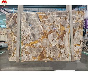 Dalle de marbre doré Bugatti polie haute décoration murale de fond doré étincelant marbre doré de Calcutta pour comptoir et table d'île - Product Image 3