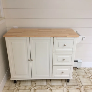 Carrito de Cocina <span class=keywords><strong>con</strong></span> Superficie de Madera Maciza, Gabinetes de Almacenamiento, Cajones, Isla de Cocina Móvil <span class=keywords><strong>con</strong></span> Ruedas para el Hogar - Product Image 4