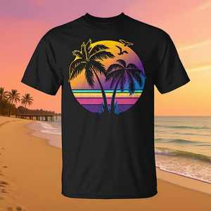 T-shirt vintage avec motif de palmiers au coucher du soleil, design pour les amoureux de la plage, style rétro, vêtements d'été - Product Image 3