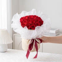 Bouquet de roses éternelles fait main style ballet, longue durée (3-5 ans), 11 têtes de roses rouges, fleurs éternelles pour anniversaire et Saint-Valentin