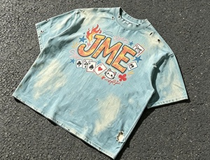 เสื้อยืดแขนสั้นทรงครอปสไตล์วินเทจอเมริกันคุณภาพสูงแบบใหม่ ล้างสีแบบแอซิดวอช ทำให้ดูเก่า น้ำหนัก 300 กรัม ผ้าฝ้าย 100% สำหรับผู้ชาย - Product Image 2