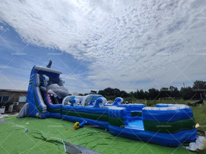 30 ft cao 2-Lane cá mập trượt nước unisex Inflatable Dual Lane SLIDES cho sân chơi ngoài trời và các bên bao gồm quạt gió - Product Image 3