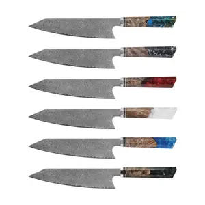 JDHDMKS2 kitchen knife set Damascus VG10 blade octagonal contrast color resin handle Damascus Japanese knife
