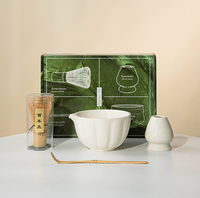 Ensemble Matcha Blanc 4 Pièces Kit de Matcha Personnalisé Style Japandi Fouet à Matcha en Bambou Chasen