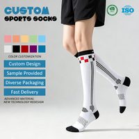 Chaussettes de compression unisexes à motif quadrillé en nylon, rembourrées, à séchage rapide, pour la course à pied, le cyclisme, le football, hauteur genou