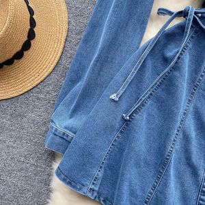 Minivestido vaquero informal de moda para mujer con solapa de manga larga y botones Ropa de calle con bolsillos Simplemente a la moda - Product Image 6