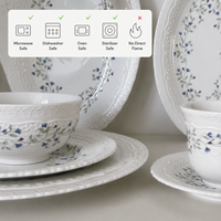 Service de Table en Porcelaine Gaufrée Style Vintage Français, Motif Floral Gris et Bleu, Assiettes, Bols et Tasses à Thé en Céramique pour Mariage et Maison – Vente en Gros