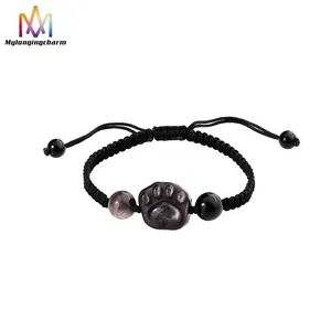 Natural Obsidian Cat Claw Bracelet Stone Woven Bracelet For Men Women