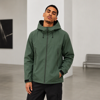 Veste de sport décontractée unisexe verte forêt, brodée, tissée, à capuche, imperméable, coupe-vent, légère, zippée, pour les trajets urbains