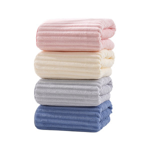 Coral Fleece Thickened <b>Bath</b> Towel Candy Colored Striped Quick Dry Beach Towel Rectangle 300g 400g Unisex Household Use - Product Image 4
