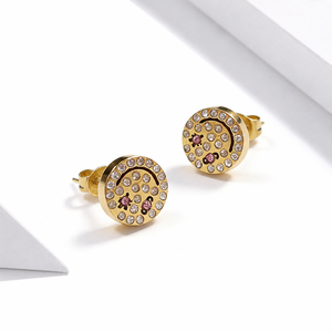 Boucles d'oreilles clous rondes en zircon, en acier inoxydable plaqué or 14 carats sous vide, avec zircone cubique - Product Image 1