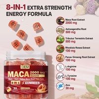 Gomitas de Maca Sin Azúcar Personalizadas, Rellenas de Ashwagandha, Gomitas Naturales para Energía, Apoyo al Estado de Ánimo y al Sistema Inmunológico, Gomitas Veganas de Maca