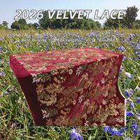 Robes de mariée en tissu velours rouge bordeaux 100 % polyester, écologiques, de haute qualité, avec dentelle à sequins, tissées, poids moyen, modèle 2026