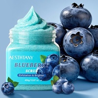 AESTHTANY Blueberry Body Facial Scrub 450g Pengelupas Mikro Granul Lembut Membersihkan Pori-Pori Tersumbat Mencerahkan Kulit Kusam Perawatan Kulit