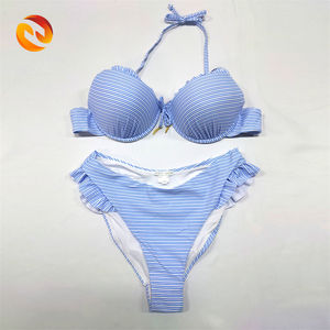 Bikini sexy à rayures bleues et blanches de style français, bikini sexy pour femmes, bikini taille haute, fabricants de bikinis à marque privée - Product Image 2