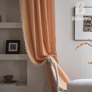 Bubaba pour rideau décoratif semi-occultant de style américain personnalisable à franges imprimées à carreaux <span class=keywords><strong>orange</strong></span> pour salon - Product Image 2