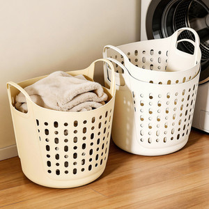 Collapsible Laundry <b>Basket</b> Round <b>Plastic</b> Foldable Storage <b>Basket</b> For Bathroom Dormitory Clothing Organizer - Product Image 1