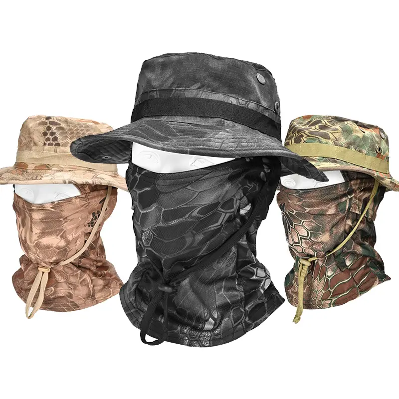 Impression numérique personnalisée logo Camouflage plaine Sports de plein air cyclisme pêche maille un trou cagoule masque avec chapeau de pêcheur
