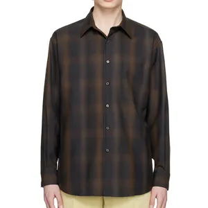 नई कस्टम लोगो उच्च गुणवत्ता लघु आस्तीन कपास ऊन टवील शर्ट पुरुषों की प्लेड शर्ट