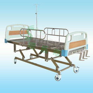 Shilehuan Manual Hospital <b>Bed</b> Stainless Steel Triple Crank Adult Nursing <b>Bed</b> Multi Functional With <b>Side</b> <b>Rails</b> And IV Pole - Product Image 1