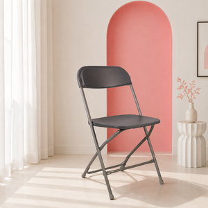 Modern Durable Lightweight Portable Comfortable Flat Back Plastic Folding <b>Chair</b> <b>Gray</b> Outdoor for Hotel & School Use - Product Image 1