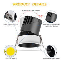 Angle de faisceau étroit Anti-éblouissement 10W Spot intelligent Mini encastré dimmable Commercial Dali Hôtel Cob Plafonnier LED encastré